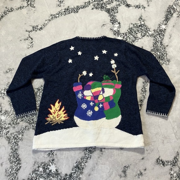 Quacker Factory Holiday Cardigan Sweater Womens Size L Snowman Snowwoman Multi - Picture 5 of 10